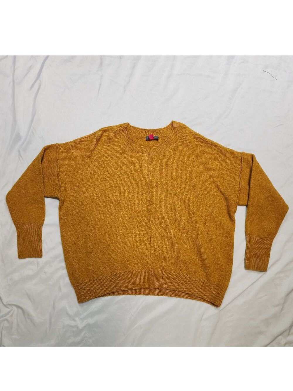 Vince Camuto Exposed Seam Crewneck Sweater L Mustard Yellow